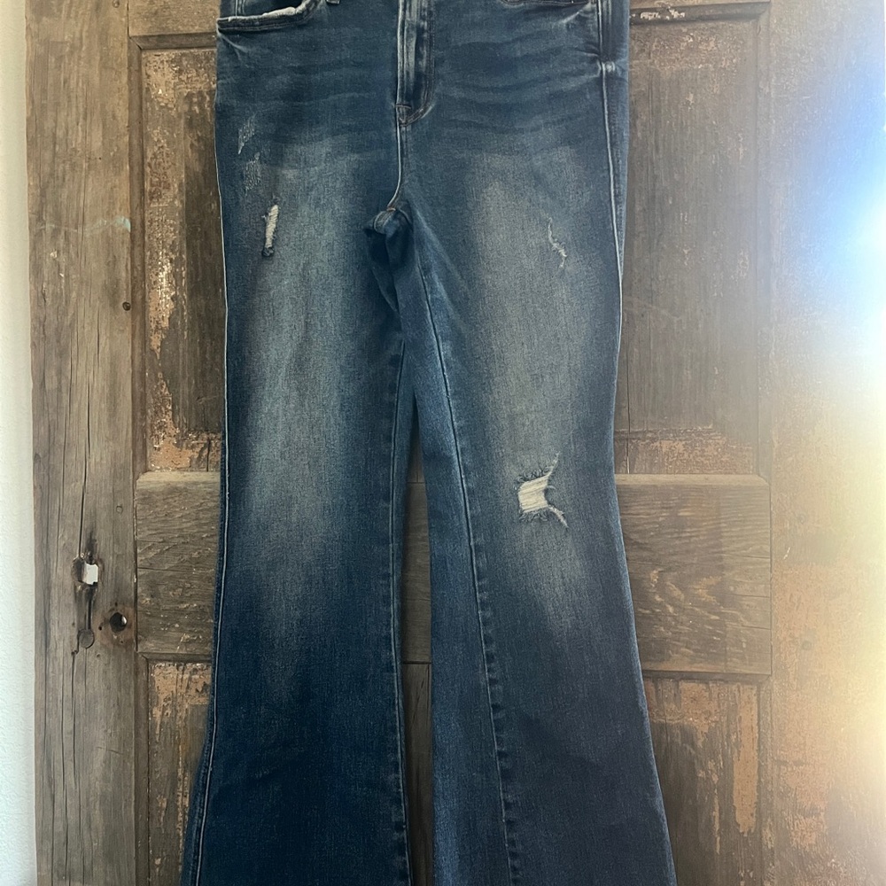 VERVET BY FLYING MONKEY Blue Flare Wide Leg Jeans